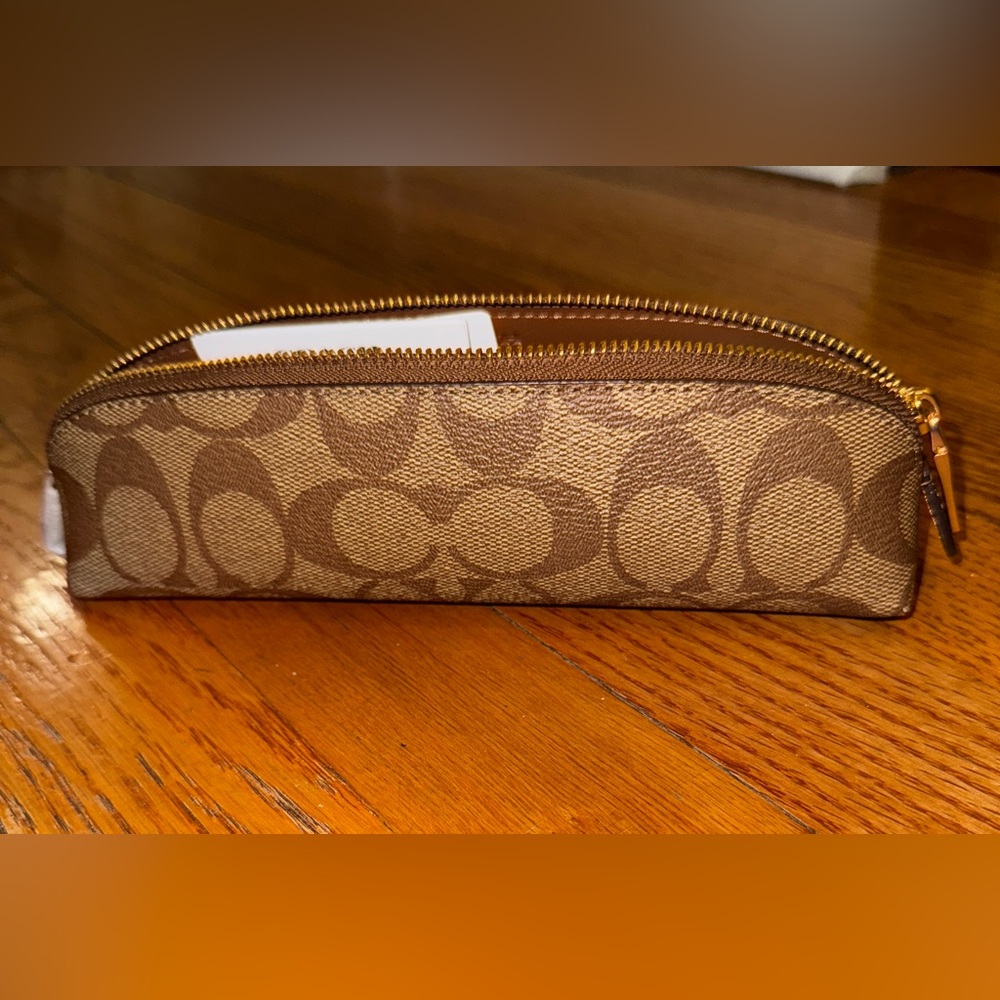 NWT COACH SIGNATURE PENCIL CASE, LEATHER & CANVAS